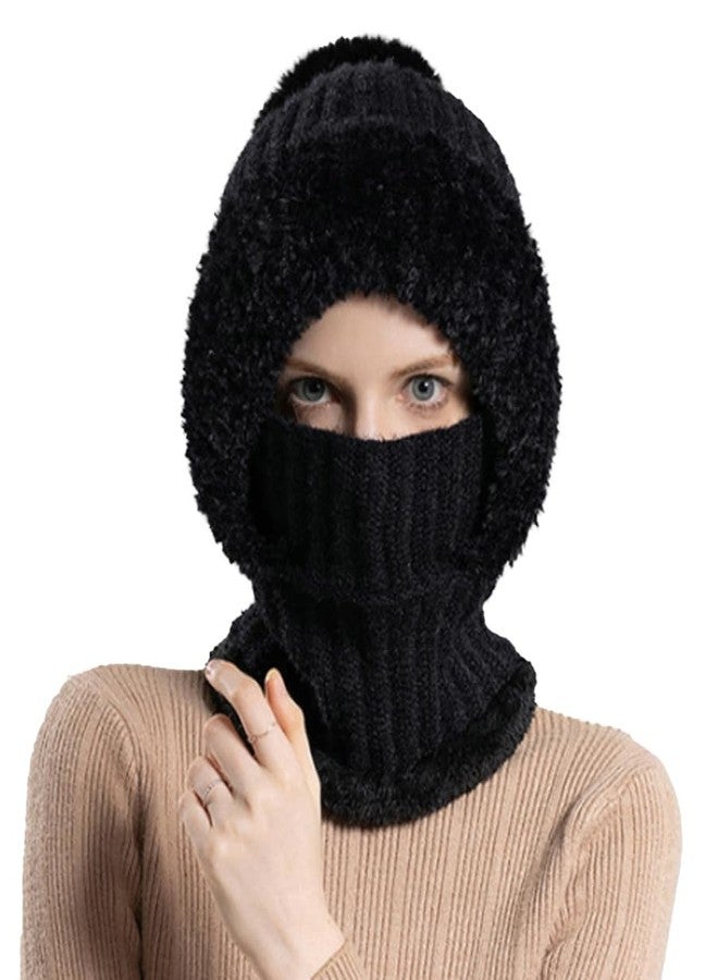 Pocadri Womens Knit Beanie Hat Fleece Lined Winter Scarf Mask Set Snow Caps Plush Earmuff Skull Hats with Pompom - Image 1